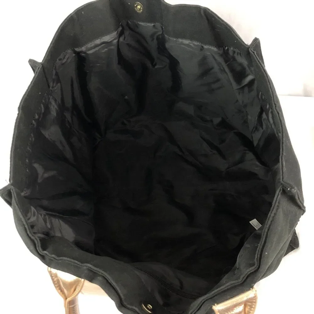 Victoria's Secret Tote Black & Gold Weekender Tote Getaway Bag Canvas Fabric - Picture 9 of 10